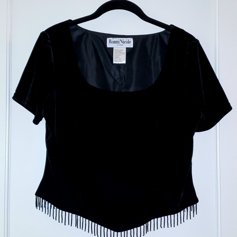 NWOT-RONNI NICOLE Velvety Beaded Black Top
